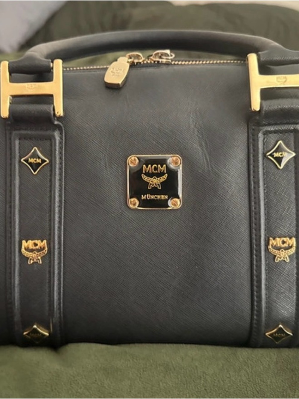 MCM Black Saffiano Leather Mini Boston Bag.